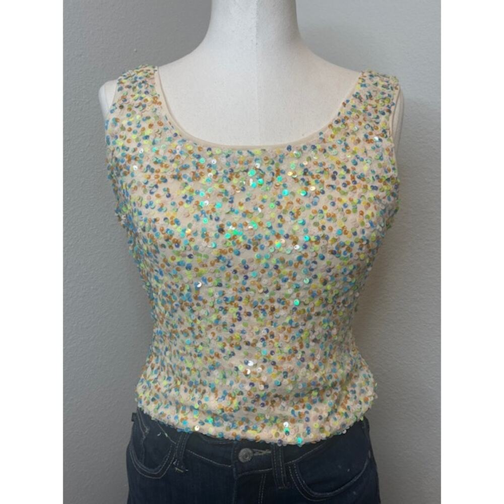 Cream Sequin Tank Top Bodysuit Size Large TCEC